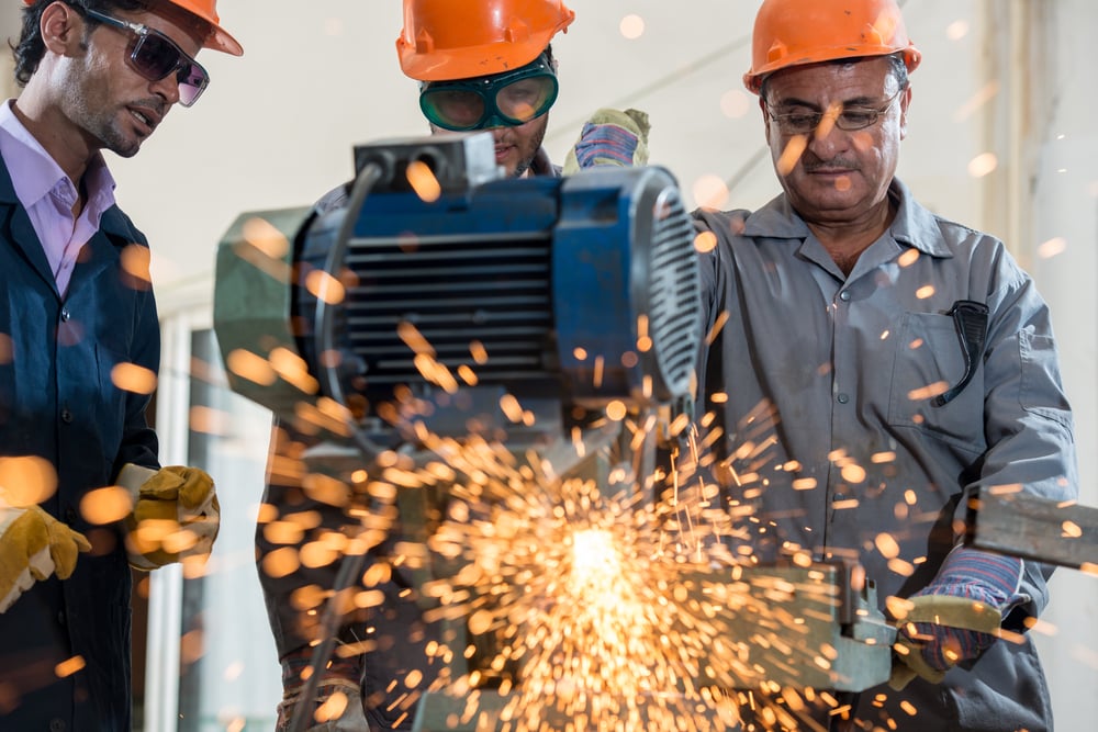 Industrial background. Welder in a factory